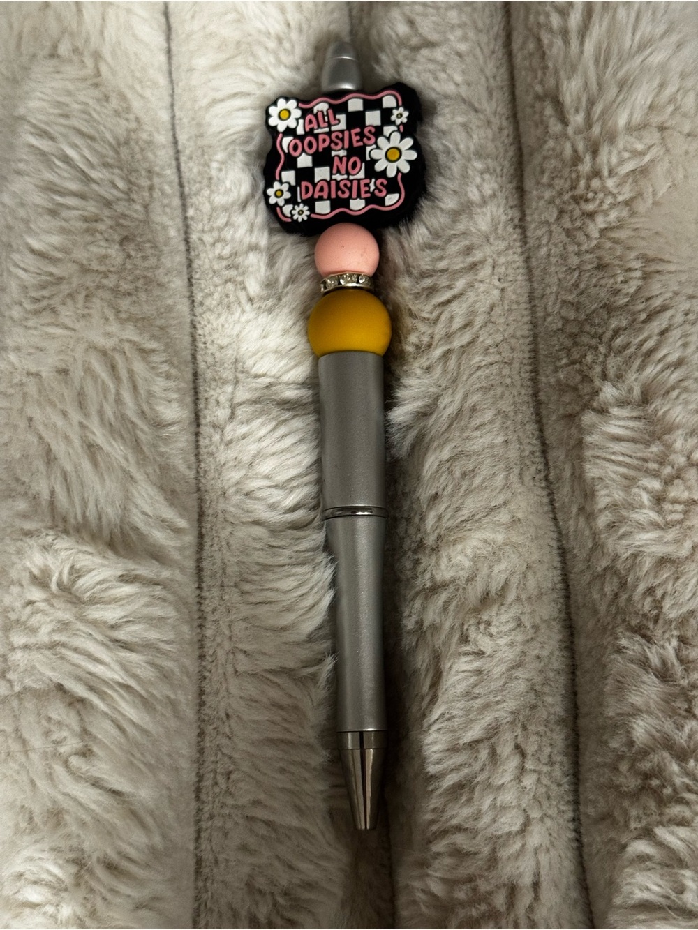 All Oopsies No Daisies Pink & Mustard Beaded Charm Pen